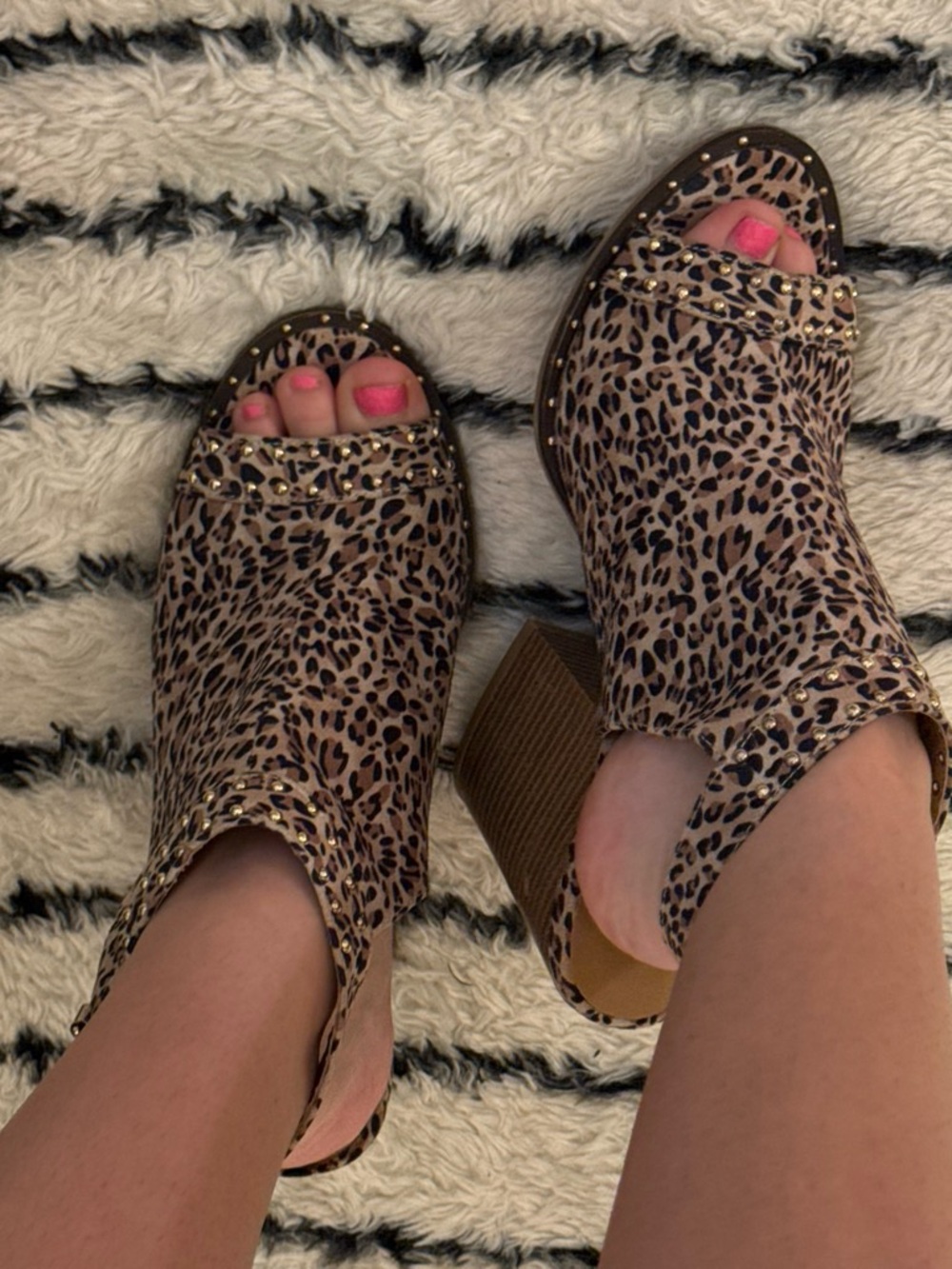 Cupid Leopard Print Open-Toe Block Heel Sandals - Brown